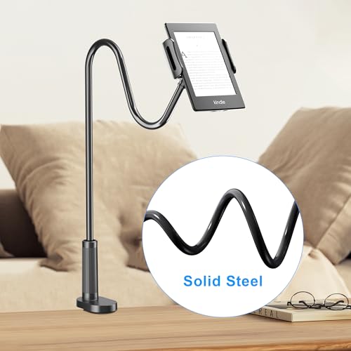 Image of Gooseneck Tablet Holder for Kindle Reading in Bed, Hands Free Desk Bedside Lazy Arm Stand for Kindle Accessories, Compatible with iPhone iPad mini