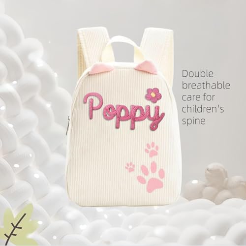 Custom Corduroy Rucksack for Kids, Personalized Embroidered Name Backpack, Lightweight and Spacious Corduroy School Bag for Nursery and Primary School, Adjustable Shoulder Strap(Khaki)4