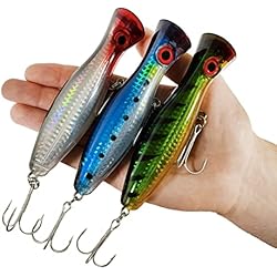 Señuelo Popper Señuelos de Pesca para Superficie – Popper – Pack de Pesca Catching/Spinning – señuelos flotantes Artificiales – señuelos Lucio/Black Bass/lubina – Pesca mar – 12cm y 40 Gramos
