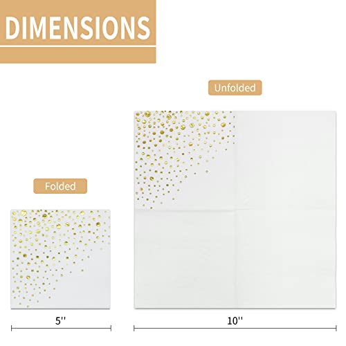 Elinnee Gold Napkins, 100 Pack White And Gold Cocktail Napkins, 5X5 Inch Party Event Napkins, 3 Ply Luxury Paper Holiday Napkins, Disposable Beverage Wedding Napkins #TOP1