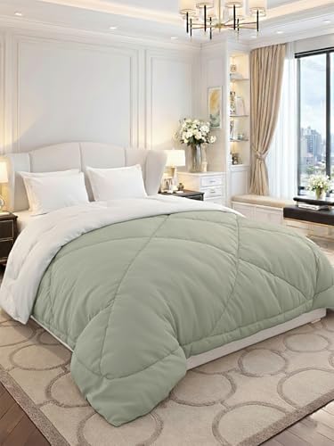 Image of Monte Carlo Polyester Comforter Double Bed | 200 GSM Lightweight & Reversible | Soft Quilt for Mild Winter | Easy Care All Season Comforter (Green) | 87 x 94 Inches
