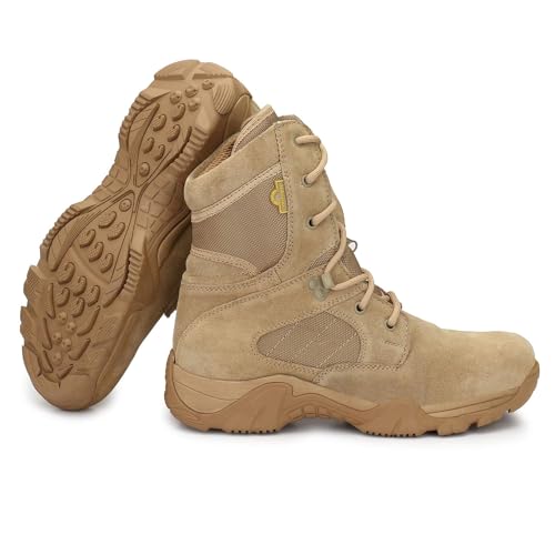 Image of Mikaasa 8.0 Side Zip Military and Tactical Boots - 8 Inches Combat Boots, Lightweight Comfortable Shoes, Durable and Breathable Desert, Motorbike Boot
