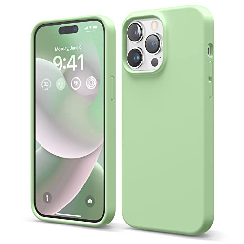 Image of elago Compatible with iPhone 14 Pro Max Case, Liquid Silicone Case, Full Body Protective Cover, Shockproof, Slim Phone Case, Anti-Scratch Soft Microfiber Lining, 6.7 inch (Pastel Green)