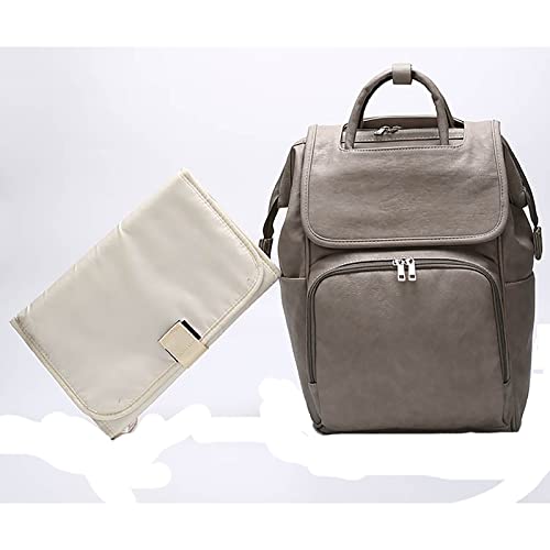 GLXZYX Bolsas De Pañales Calidad De Moda Cuero De PU Diseño Impermeable Bolsa De Pañales para Bebés Mochilas Cambiador De Maternidad Correas para Cochecito Bolsas para Bebés.(Color:Gris Claro)