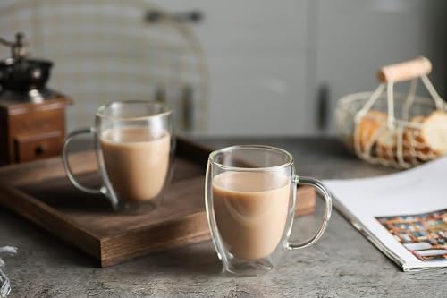Image of ANKUL Heat Resistant Double Wall Glass Coffee Mugs Clear Insulated Coffee Glass, Cappuccino Cups, Latte Cups, Beverage Glasses (350 ML Cup, 4)