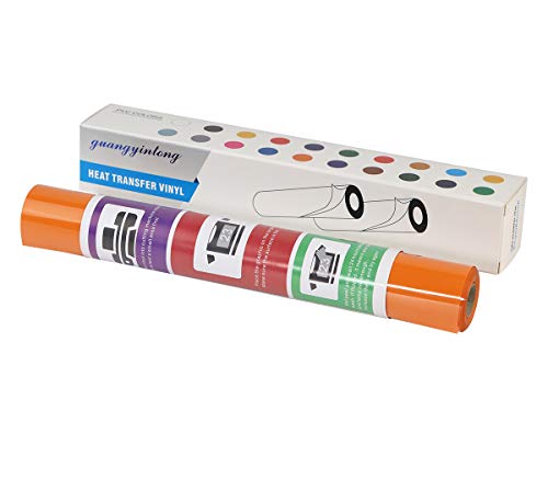 Image of guangyintong Orange Heat Transfer Vinyl HTV Rolls, 12 inch x 8ft Orange Iron on Vinyl for T-Shirts Glossy Surface HTV for All Cutter Machines Easy to Cut & Weed for Heat Design