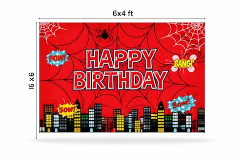 Image of IndoTribe Spidey and Friends Birthday Backdrop 6x4 ft - Spidey Birthday Decorations for Kids, Superhero Party Decorations Backdrop, Spidey and His Amazing Friends Birthday Banner Background