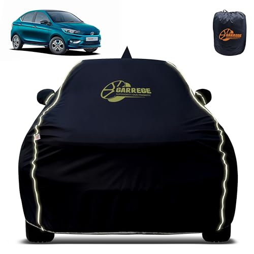 Image of Reflector Waterproof Car Cover for Tata Tigor Ev with Mirror & Antenna Pocket | All Weather Protection | Washable Fabric | Black Color