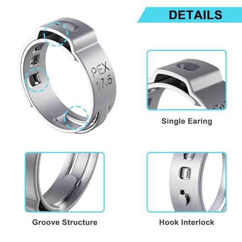 Image of 50 Pack 1 /2 Inch PEX Cinch Clamps Rings, 304 Stainless Steel PEX Crimp Rings, Pinch Clamps for PEX Tubing Pipe Fittings Connection