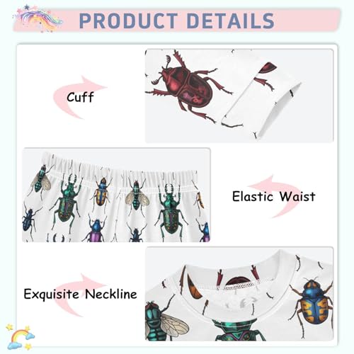 Pajama Sets Long Sleeve Colorful Beetle Pattern Design Soft Comfy Sleepwear 2 Piece PJS 3-8T4