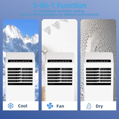 Image of 8000 BTU Portable Air Conditioner, Quiet AC Unit for Bedroom w /Remote Control & 24H Timer, 3 in-1 Air Conditioner with Fan & Dehumidifier, Ideal Portable AC for Room up to 350 sq.ft.(15x20 ft)