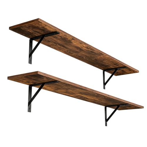 DINZI LVJ Long Wall Shelves 47.3Inch Floating Shelves Set of 2 Extra Large Wall Storage Ledges with Sturdy Metal Brackets for Living Room Bathroom Bedroom Kitchen Rustic Brown