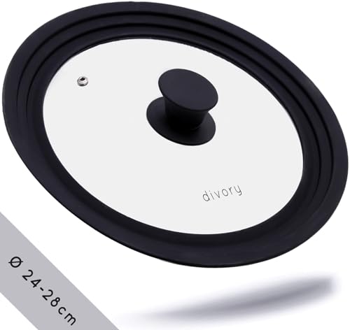 DIVORY Ø 24, 26, 28 cm Couvercle Universel - couvercle pour casserole et poele - couvercles pour casseroles et poêles - Silicona para ahorrar espacio