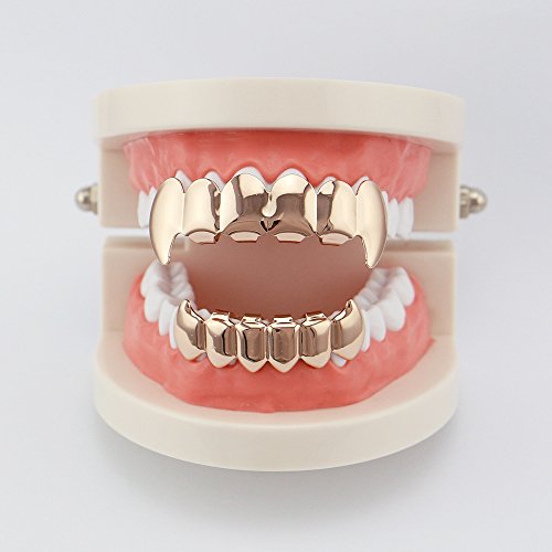 Juego de dientes grillz estilo vampiro plateado y dorado miniatura 4