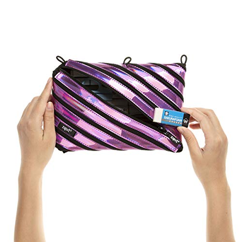 Image of ZIPIT Metallic 3-Ring Binder Pencil Pouch, Large Capacity Pen Case for Kids and Teens, Made of One Long Zipper! (Purple)