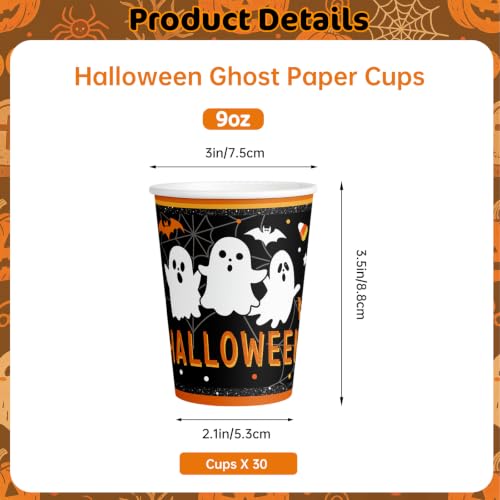 Litmitfu 30 Pack Halloween Paper Cups - Disposable Halloweens Heavy Duty Cups, Ghost Bats Spider Web Design Cup for Halloween Themed Party Decorations Supplies Favors, 9 oz - image 3