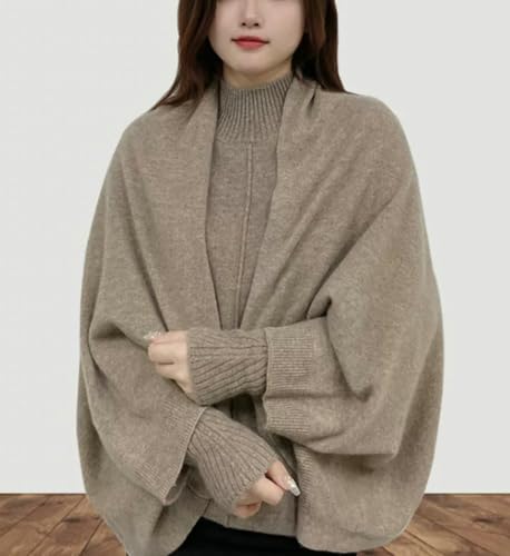 Women's Lightweight Cashmere Cardigan Open Front Shawl Wrap Winter Warm Poncho Cape with Sleeves Soft Pashmina Scarf4