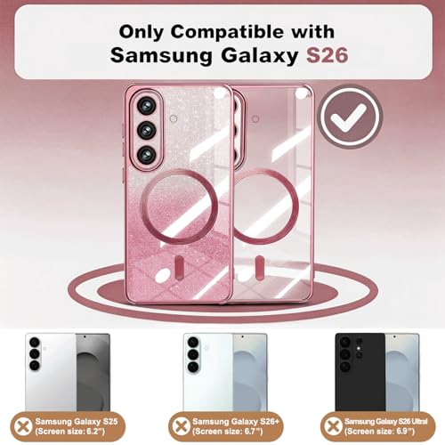 Image of Misscase for Samsung Galaxy S26 Case Compatible with MagSafe,Built-in Camera Lens Protector Full Protection Soft TPU Anti-Scratch Anti-Fingerprint Magnetic Glitter Slim Case Cover Pink