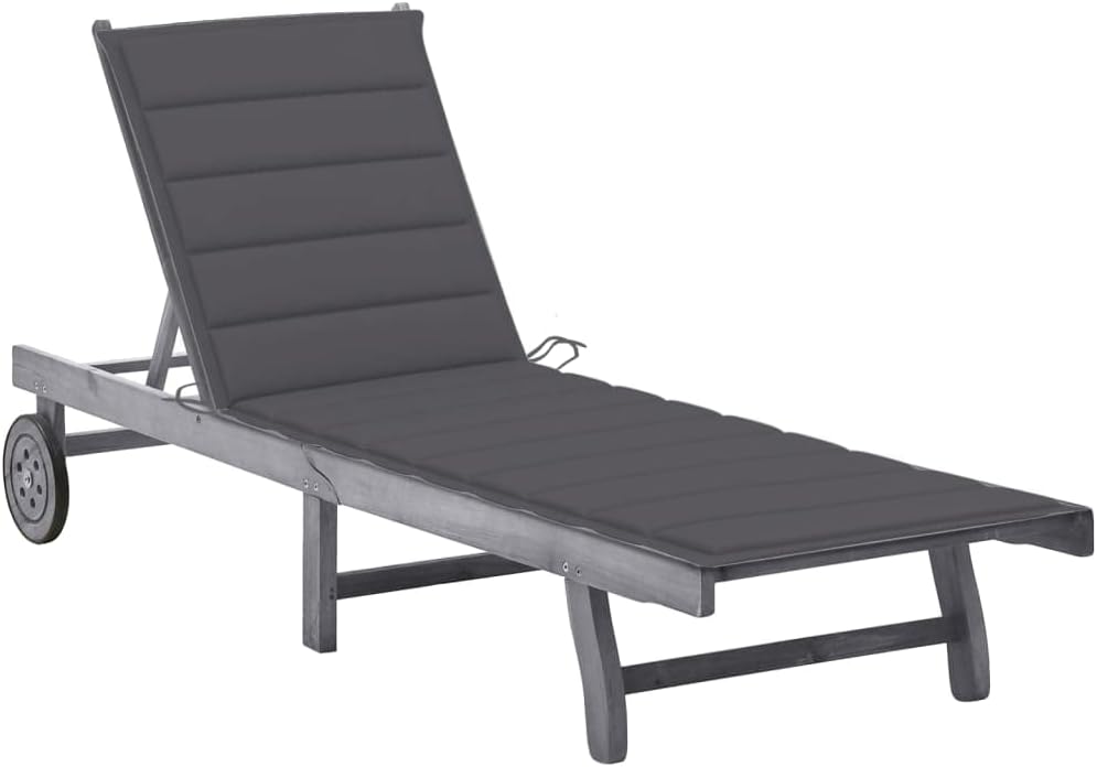 vidaXL Patio Lounge Chair, Outdoor Chaise Lounge Chair with Adjustable Backrest, Sunlounger with Cushion, Sunbed for Backyard, Solid Acacia Wood