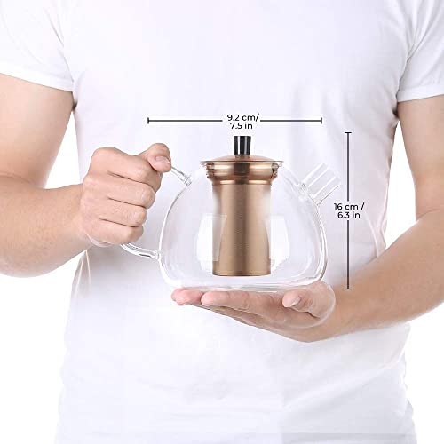 ecooe Tetera de Vidrio Bronce Tetera 1500ml con Colador de Acero Inoxidable Extraíble Jarra de Vidrio para Té Suelto… - Imagen 5
