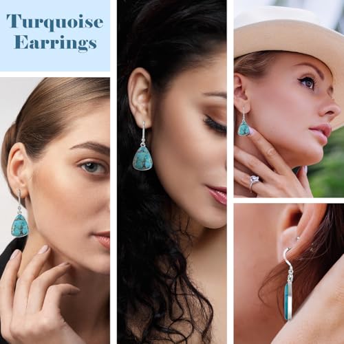 Western Turquoise Earrings for Women in 925 Sterling Silver Drop Dangle Earrings Trendy Fashion Boho Cowgirl Accessories Vintage Turquoise Jewelry for Women Birthday Gifts2