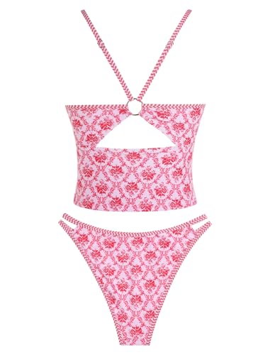 Image of ZAFUL Tankini Swimsuits for Women V Neck Dual Straps Cropped Bikini Swimsuit High Cut 2 Pieces Bathing Suit