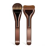 2pcs Foundation Brush,Flat Top & Curved Contour Makeup Brushes For Liquid,Cream,Powder Flawless Application,Vegan Synthetic Bristles,Cruelty Free