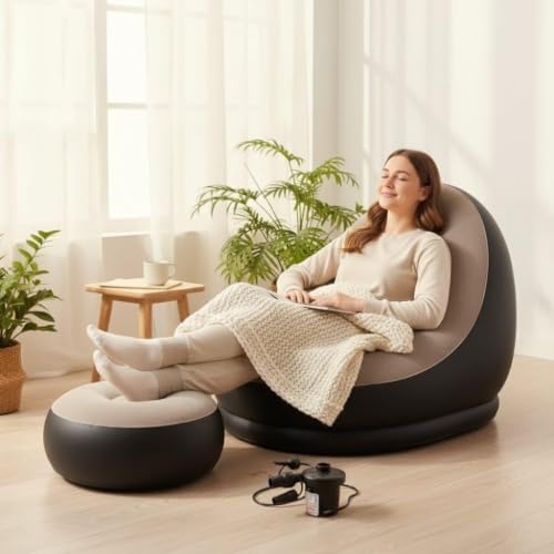Inflatable Air Sofa Lounge –Air Couch Chair with Footstool for Indoor&Outdoor in Livingroom Bedroom Readingroom Office Balcony Garden - Image 2