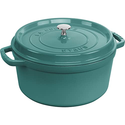 Image of STAUB Cast Iron 7-qt Round Cocotte, Serves 7-8, Turquoise
