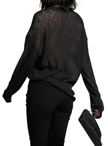 Remidoo Oversized Tshirts for Women See Through Sheer Top Long Sleeve T Shirt Loose Tee2