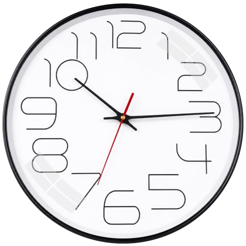 Image of TEKCOOL Plastic Digital Wall Clock 12 inch Silent Quartz Decorative Non-Ticking Classic Clock Battery Operated Round Easy to Read for Room /Home /Kitchen /Bedroom /Office /School-(White Black)'