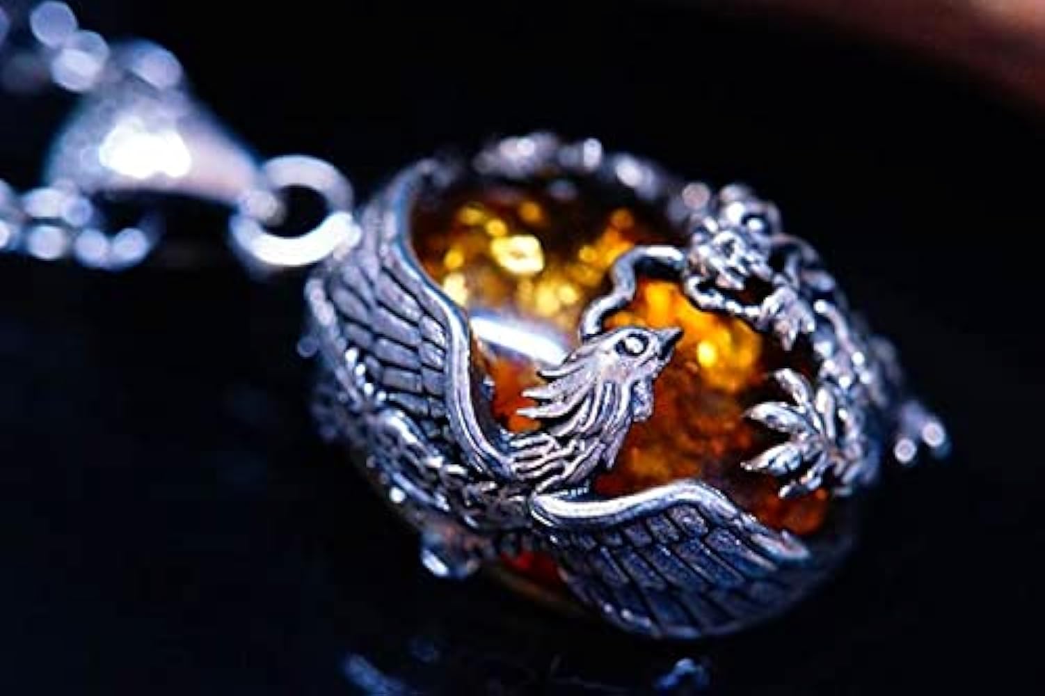 琥珀　アンバー　vintage silver 925 ネックレス LAPPONIA ラポーニア デザインネックレス 琥珀 アンバー SILVER