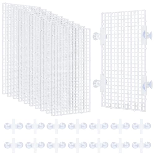 BENECREAT 12 Pcs Plastic Fish Tank Divider with 24 Suction Cups, 11.7x5.9 Inch Aquarium Isolation Grid Board for Separating Different Fish, White
