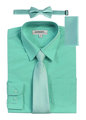 Image of Gioberti Boy's Long Sleeve Dress Shirt + Solid Tie, Bow Tie, and Hanky
