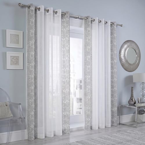 Image of LINENWALAS Decorative Cotton Linen Sheer Curtains 9 Feet for Long Door -Block Printed Door Curtain | Grommet Hanging Style Pack of 2 Panels |Light Filtering Sheer Drapes (Black Bandhani)