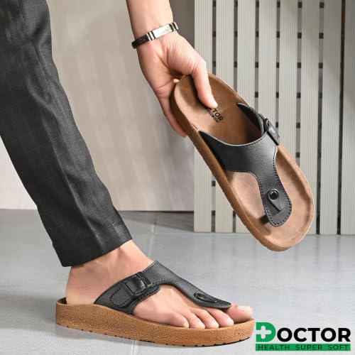 Image of DOCTOR HEALTH SUPER SOFT Men's Buckle Thong Sandals | Comfortable Cushioned Footbed Casual Slippers | Anti-Slip Lightweight Everyday Wear Open Toe Sandals for Indoor Outdoor Use