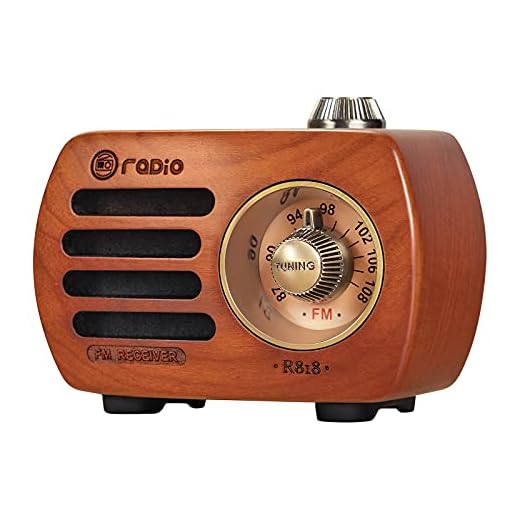 Radio de Madera PRUNUS R-818, Radio portatil pequeña, Altavoz Bluetooth,Mini Radio FM con Estilo Vintage, Radio Recargable, Altavoz Sonido de Graves, Soporta la Entrada AUX. (Madera de Cereza)