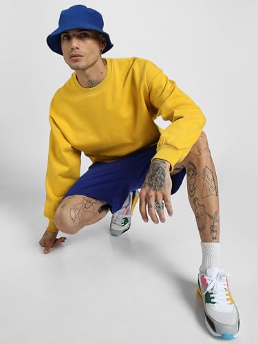 Image of Veirdo Cotton Poly Fleece Oversized Fit Full Sleeves Ribbed Solid Crew Neck Sweatshirt for Men
