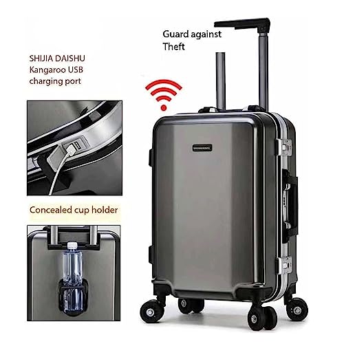 Portable Suitcase Suitcases with Wheels Aluminum Frame Double Buckle Password Luggage External USB Charging Smart Suitcase4