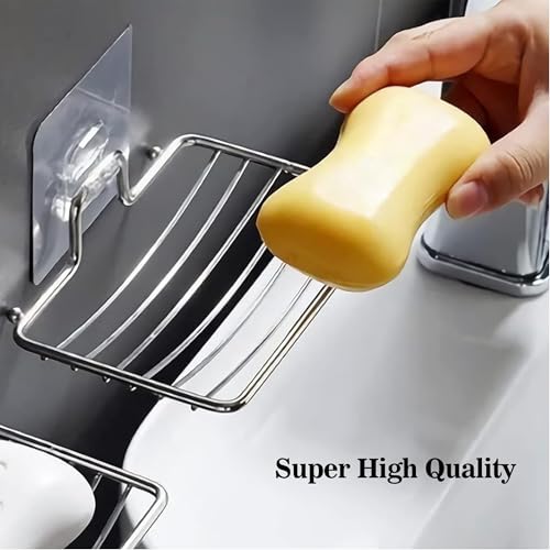 Image of Sulfar Soap Dish Holder,Self Adhesive Wall Mounted Soap Sponge Holder Stainless Steel Storage Saver Rack for Home Kitchen Bathroom Shower (Silver)