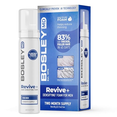 BosleyMD Mens Revive + Densifying Treatment Foam Drug-Free Hair Thinning Treatment with YuvaBio Y100 Biotin & Pumpkin Seed Oil 60-Day Supply 2.11 oz