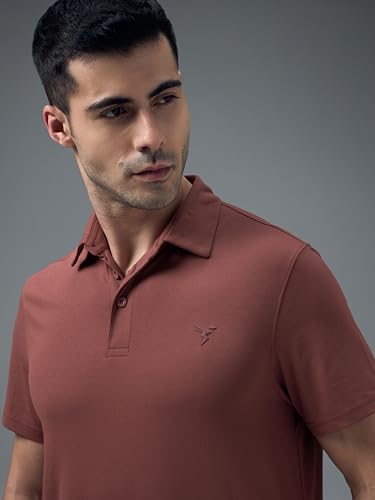 Image of TECHNOSPORT Men's Solid Slim Fit Polo Collar T-Shirt COTFLEX Half Sleeve Button Polyester for Gym Running Workout UPF50+ Anti Odour
