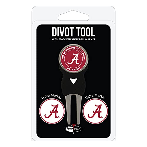 Team Golf NCAA Alabama Crimson Tide Divot Tool Pack With 3 Golf Ball Markers Divot Tool with 3 Golf Ball Markers Pack, Markers are Removable Magnetic Double-Sided Enamel