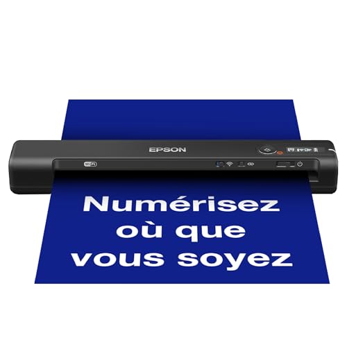 EPSON WorkForce ES-60W | Scanner de documents mobile - Alimentation par batterie, WiFi, écran LCD, 4 secondes par page, logiciel ScanSmart, alimentation automatique, noir