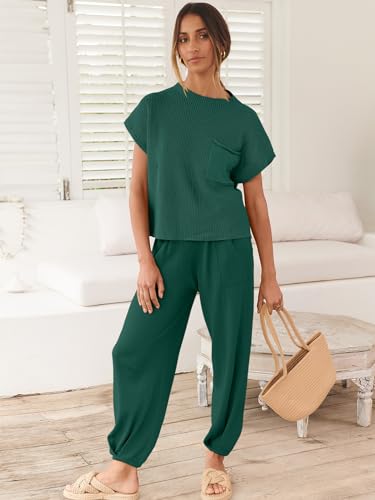 Image of ANRABESS Women's Two Piece Outfits Sweater Sets Knit Pullover Tops and High Waisted Pants Tracksuit Lounge Sets