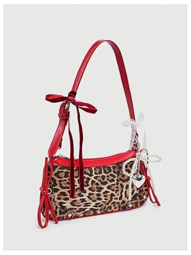 Image of Verdusa Women's Y2K Purse Coquette Bow Tie Vintage Shoulder Bags Lace PU Leather Kawaii Handbag