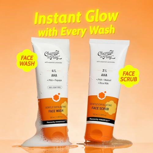 Image of Chemist At Play Glow Getter Combo | Gentle Exfoliating Face Wash 100ml | Gentle Exfoliating Face Scrub 100ml | Powered With AHA & PHA | Gently Exfoliates | Fades Tan | Gives Instant Glow