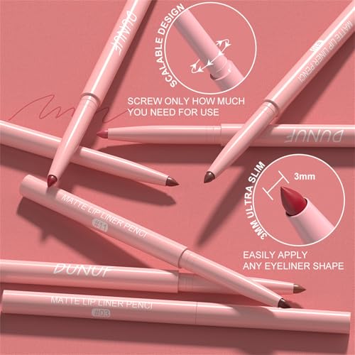 6Pcs Retractable Lip Liner Pencils Set, Mauve Maroon Dark Red Nude Chocolate Brown Plum 6 Rich Pigmented Shades Waterproof & Long-Lasting Creamy Matte Velvet Finish for Shaping & Sculpting Lips (#01)