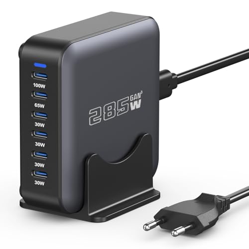 Cargador USBC de 6 Puertos 285W, estación de Carga USB C 6 en 1 Cargador rápido GAN para Macbook...