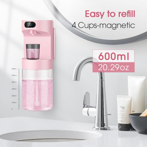 Image of Automatic Mouthwash Dispenser for Bathroom,20.29 oz Touchless Electric Mouth Wash Dispensers Bathroom Accessories Set with 4 Magnetic Cups,4 Modes Wall Mounted Mouth Wash Dispenser for Home